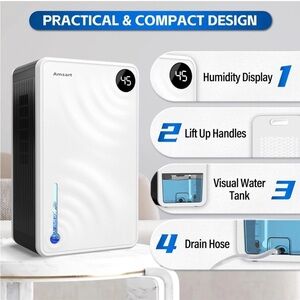 White Home Dehumidifier with Humidity Display